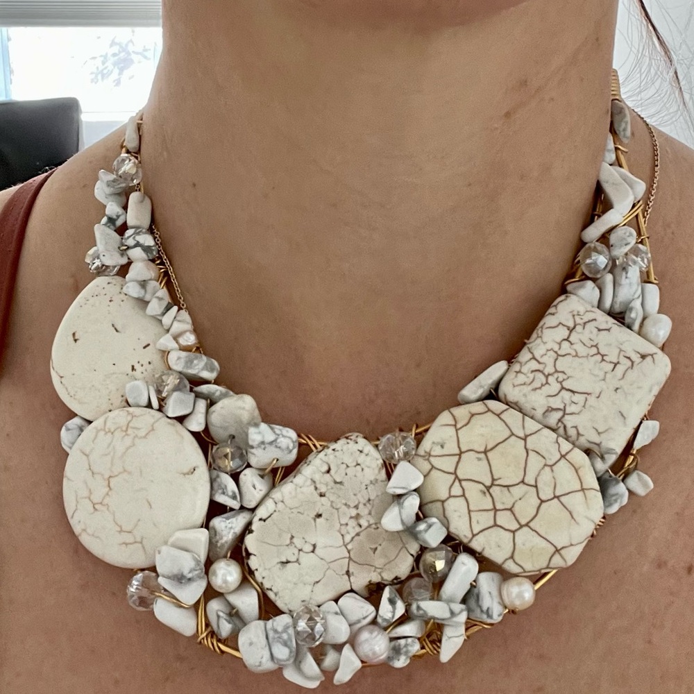 Handmade white stone necklace
